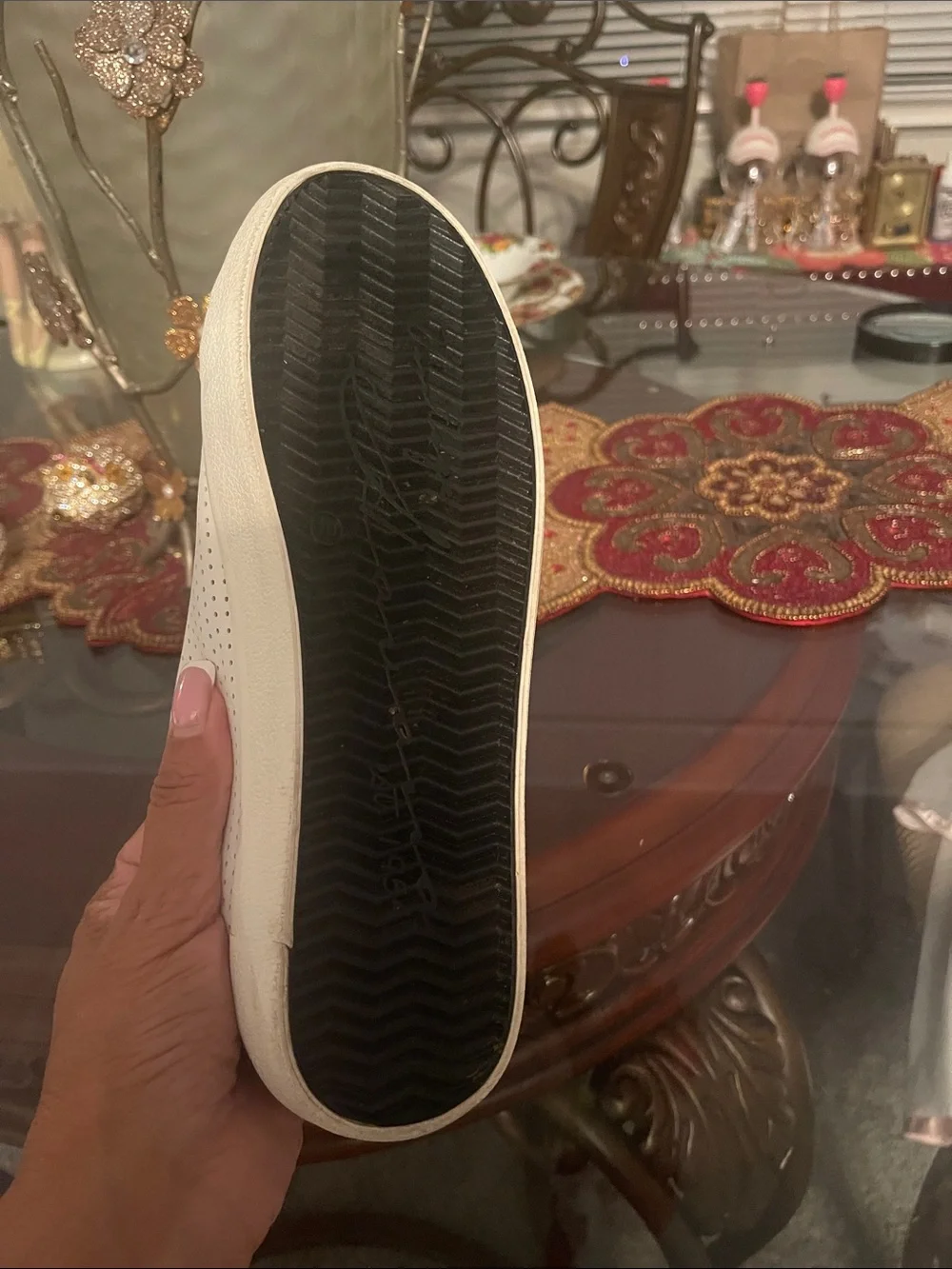 Vintage Havana White Sneakers with Metallic Silver Heel
